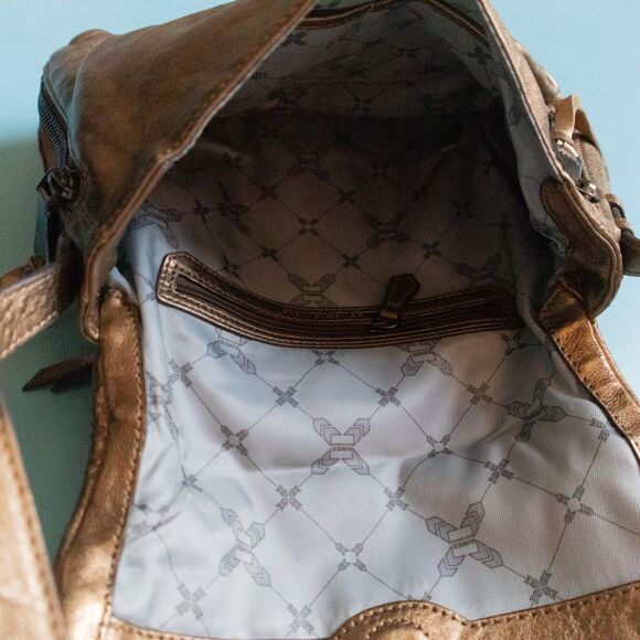 Aimee Kestenberg Bali Crossbody Gold Bronze Metallic Foldover Zip Medium Purse - Picture 4 of 9